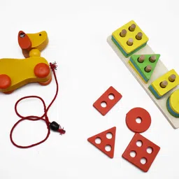 justhandmade Wooden FourShapes| Dog Pull Along Toy for Kids, Colours May Vary(Combo of 2)-picture-14