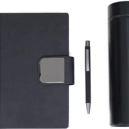 scribelle A5 Notebook Premium PU With Loop Combo Set with Pen & Reusable Bottle Regular Notebook 80 gsm Black,Box 208 Pages image 4
