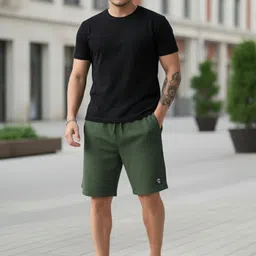 indiclub Self Design Men Green Regular Shorts image 4