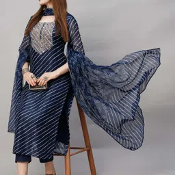 kharwarfashion Women Cotton Blend Kurta Pant Attached Dupatta Set image 3