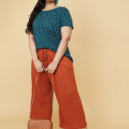 max Plus Size Women Printed Round Neck Pure Cotton Blue T-Shirt image 3