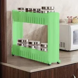 mechon 2 Tier Kitchen Trolley, Easy-To-Move Slide Out Shelf Slim Rack Green Plastic Kitchen Trolley-picture-12