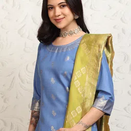 vishudh Women Cotton Blend Kurta Palazzo Attached Dupatta Set image 1