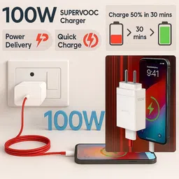 RVAT 100 W SuperVOOC 9 A Wall Charger for Mobile with Detachable Cable image 2
