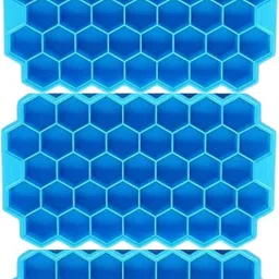 homzview 3 Pcs Soft Flexible Honeycomb Shape ice cube maker tray Molds 37 Cavity Blocks Blue Silicone Ice Cube Tray image 1