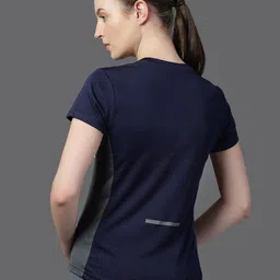 hrx by hrithik roshan Women Solid Round Neck Polyester Navy Blue T-Shirt image 5