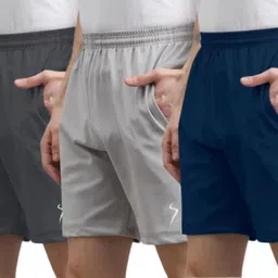 Pack of 2 Solid Men Grey, Dark Grey, Dark Blue Sports Shorts, Gym Shorts, Regular Shorts, Running Shorts, Basic Shorts, Baggy Shorts-image-40