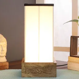 new era Mace White & Black Cotton Fabric Shade Table Lamp With Wood Base image 1