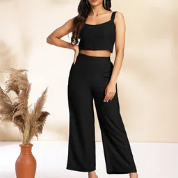 janasya Women Crepe Crop Top Pant Ethnic Jacket Set image 2