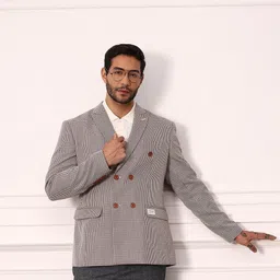 Men Self Design Double Breasted Formal Blazer-image-30