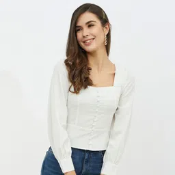 harpa Casual Regular Sleeves Solid Women White Top image 1