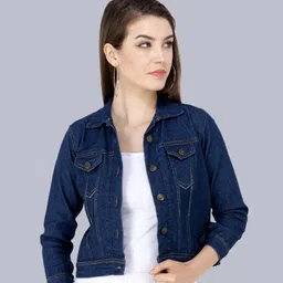 Women Solid Denim Casual Jacket-image-9