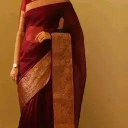 ss sarees Solid/Plain, Woven, Striped Banarasi Organza Saree image 4