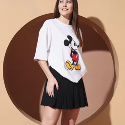 disney by dreambe Women Printed Round Neck Pure Cotton White T-Shirt image 1