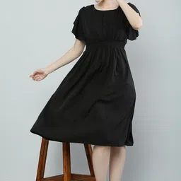 hoc's Women Fit and Flare Black Midi/Calf Length Dress image 4