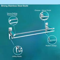 xtarx Multipurpose Stainless Steel Bathroom Wall Mounted Holder/Rack 5 in 1 Stainless Steel Wall Shelf image 4