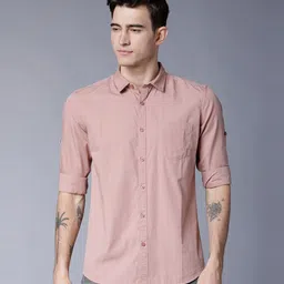 highlander Men Slim Fit Solid Mandarin Collar Casual Shirt-picture-26