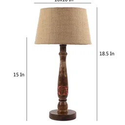Castries Brown Blended Fabric Shade Night Lamp With Mango wood Base By Foziq image 5