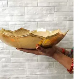 new ways enterprises Decorative Metal Flower Shape Urli For Floating Flowers & T-Light Brass Decorative Platter image 3