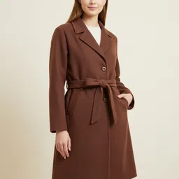 wineberry Wool Solid Coat For Women image 5