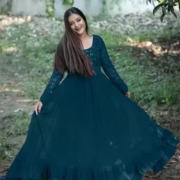 rebikatrendz Embroidered Georgette Stitched Flared/A-line Gown image 2