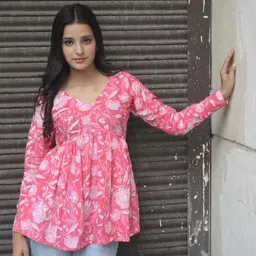 vrishabhanulali Formal Regular Sleeves Floral Print Women Pink Top image 4