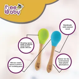 beebaby Nurture Bambu Silicone Baby Feeding Spoons. 100% BPA Free Weaning Spoons.- Wooden Handle, Silicone Tip image 3