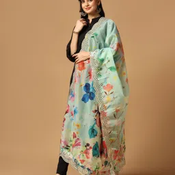 sixsigma Organza Printed Multicolor Women Dupatta image 4