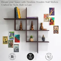 pexilo Modern Wooden Wall Shelf Intersecting Cube Design Wall Mounted Display Rack Wooden Wall Shelf image 3