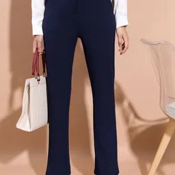 tokyo talkies Women Regular Fit Dark Blue Cotton Blend Trousers-picture-24