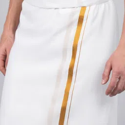 GUGOLIYA Premium quality Men's White Golden Jari cotton SINGLE OPEN Dhoti Solid Men Dhoti image 3