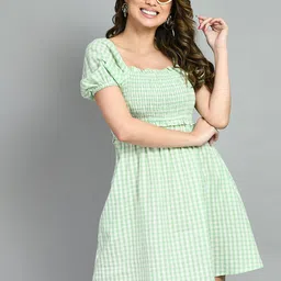 pretty loving thing Women Fit and Flare Light Green, White Mini/Short Dress-picture-21
