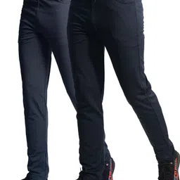 khozi Pack of 2 Men Solid Blue, Grey Track Pants image 3