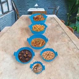 kridha 6 Pieces Silicone Liners Round Food Safe Non Stick Air Fryer Basket Multicolor Airfryer Tray image 4