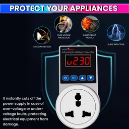 amicismart Socket Voltage Protector 140-300V AC, 16A Load, 6A Plug Top, Adjustable & Delay Voltage Guard image 5