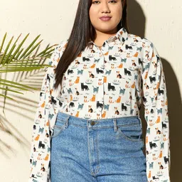 berrylush curve Women Regular Fit Printed Spread Collar Formal Shirt image 5