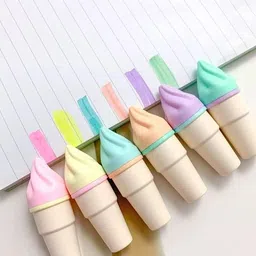 1 Set of 6PCs Stationery Cute Shape Highlighters Marker pens (Ice Cream Cone)-image-54