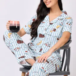lugo Women Night Suit Set Blue Printed image 5