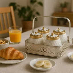 sumora enterprises Luxury Jar (Set of 4 jars)with Silver color Basket – Dry Fruit STORAGE Container Serving Set image 5