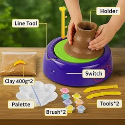 niyamat Kids Pottery Wheel Kit Battery Operated Pottery Making Machine Painting Kit image 4