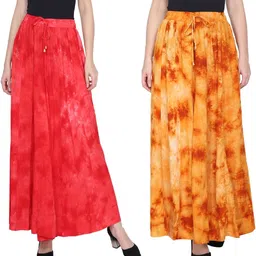 tnq Pack of 2 Women Flared Red Viscose Rayon Trousers-picture-10