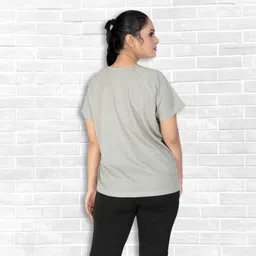 myo2 Women Printed Round Neck Polyester Grey T-Shirt image 2
