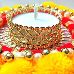 ctw Diwali Decorative Rangoli tealight set Diya set for Ganpati Pooja /diwali Wool 9 - Cup Candle Holder Set image 3