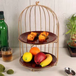amaya decors Two Layer Cage Ceramic Platter with Maroon Plates image 1