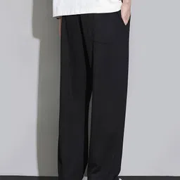 warcourt Men Loose Fit Black Cotton Blend Trousers image 1