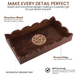 vareesha Hand-made Sheesham Wood Curved Edges Wooden Tray with Centre Carving image 3