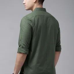 the bear house Men Slim Fit Solid Spread Collar Casual Shirt image 5