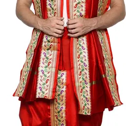 RAMESHWARAM FABRICS Men's Wedding Readymade , Paithani Style Stitched Silk Dhoti Pant Set, Free Size Woven Men Dhoti-picture-16