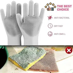 zemlite Silicon Gloves- hand gloves for kitchen dish washing (Multicolour, 1 Pair) Wet and Dry Glove-picture-20