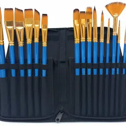 12pcs Professional Nylon Painting Pens Wooden pole Acrylic Oil Watercolor Artist Paint Brush Set With Brush Bag (Color_Blue and Gold)-image-27